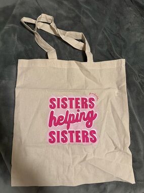 Canvas Tote Bag - Sisters Helping Sisters Pink Graphic